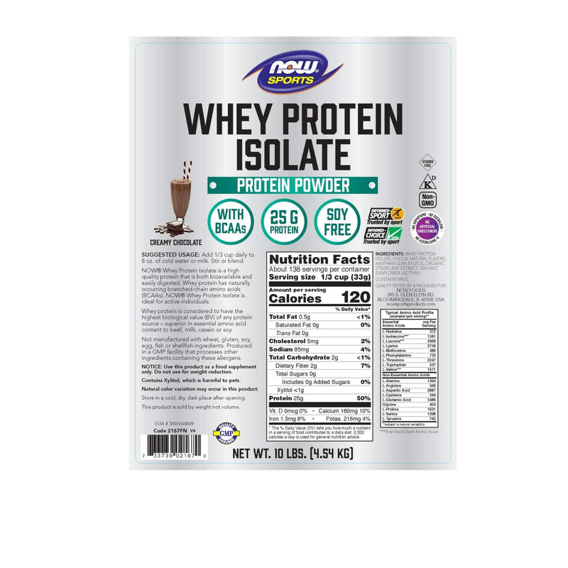 NOW Foods Whey Protein Isolate Creamy Chocolate Powder 10 lbs.