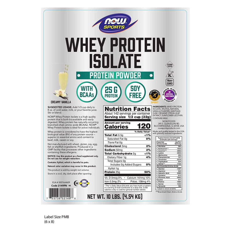 NOW Foods Whey Protein Isolate Creamy Vanilla Powder 10 Lbs.