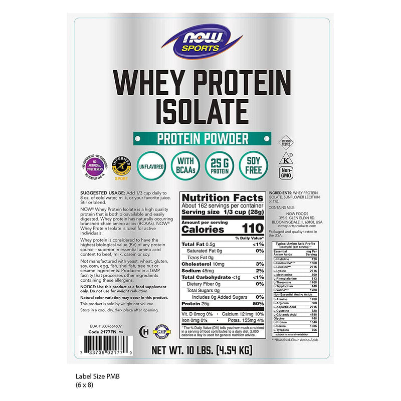 NOW Foods Whey Protein Isolate Unflavored Powder 10 lbs.