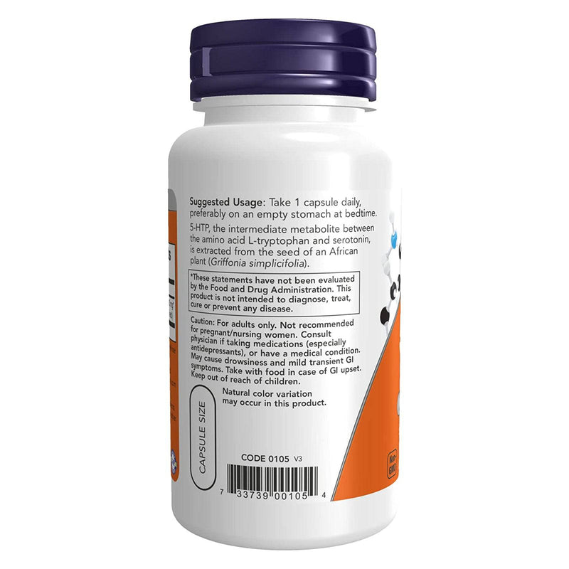 Suplementos NOW, 5-HTP (5-hidroxitriptofano) 100 mg, Suporte a neurotransmissores *, 60 cápsulas vegetais