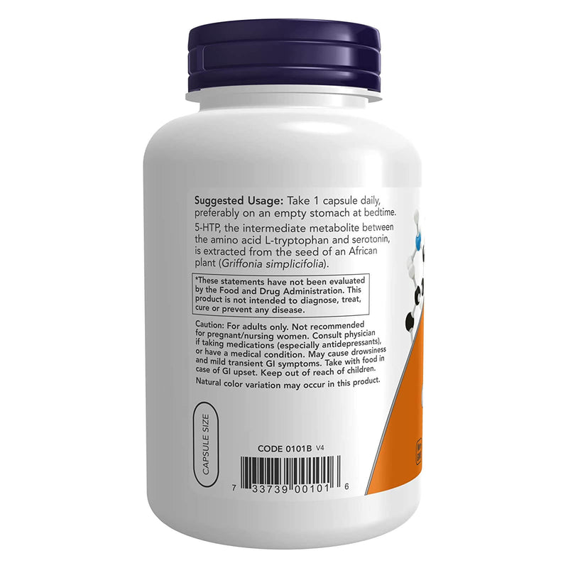 NOW Supplements, 5-HTP(5-하이드록시트립토판) 50mg, 신경전달물질 지원*, 180 식물성 캡슐 