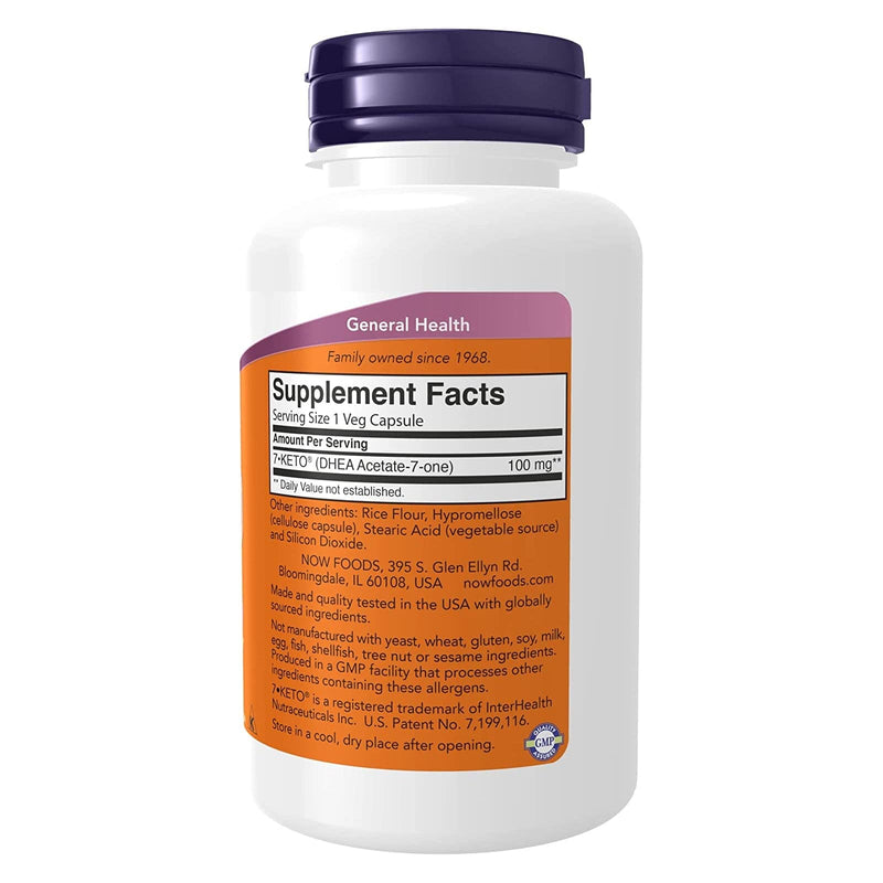 NOW Supplements, 7-Keto (DHEA Acetate-7-one) 100 mg, 체중 관리*, 120 식물성 캡슐