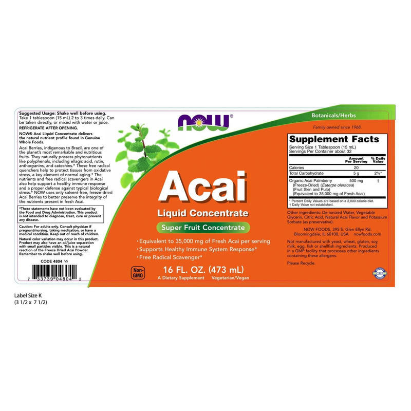 NOW Supplements, Acai Liquid, 면역 건강 지원*, 슈퍼 과일 농축액, 16 oz   