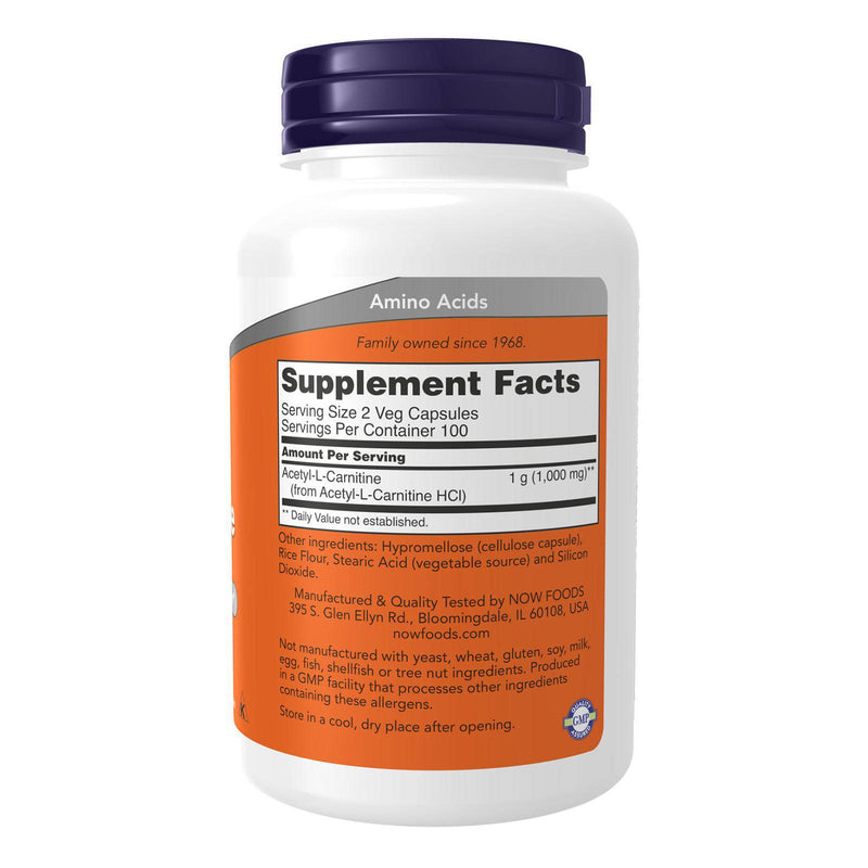 Suplementos NOW, acetil-L carnitina 500 mg, aminoácido, función de las células cerebrales y nerviosas*, 200 cápsulas vegetales