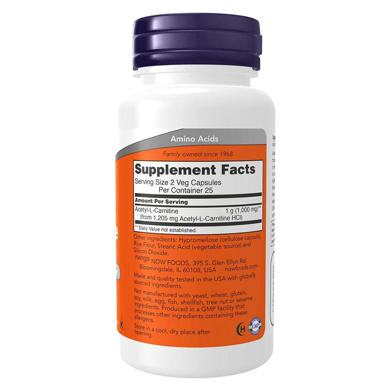 NOW Foods Acetyl-L-Carnitine 500 mg 50 Veg Capsules | DailyVita NOW Foods Acetyl-L-Carnitine 500 mg 50 Veg Capsules | DailyVita