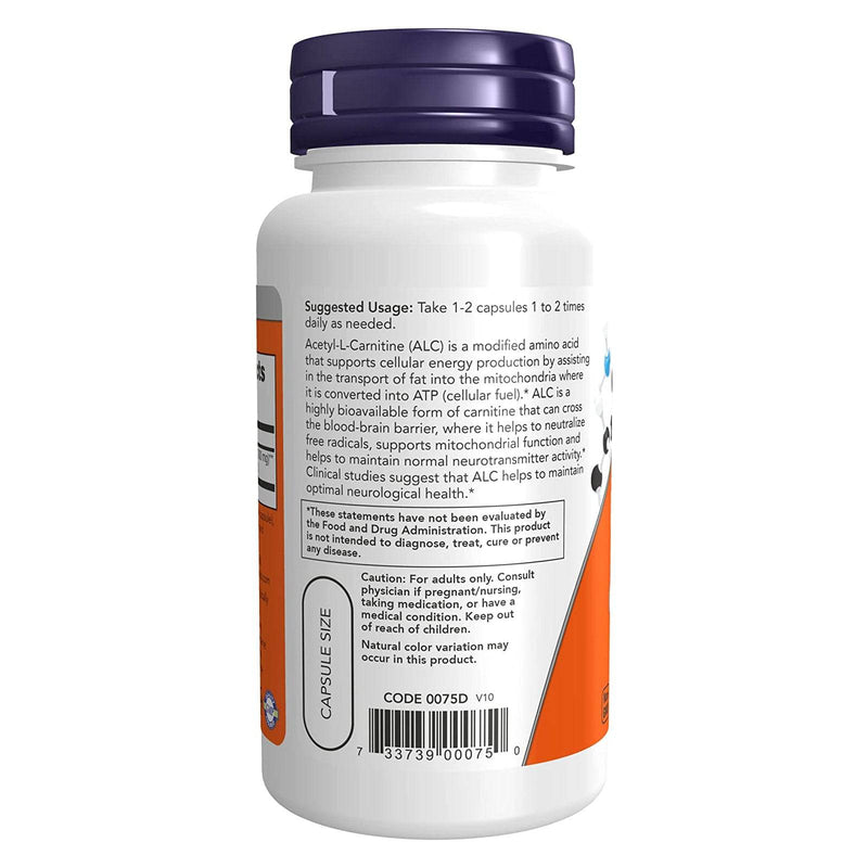 NOW Foods Acetyl-L-Carnitine 500 mg 50 Veg Capsules