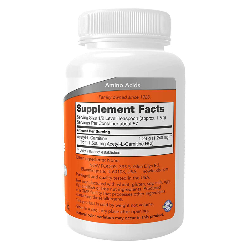 Suplementos NOW, polvo ALC (acetil-L-carnitina), función de células nerviosas y cerebrales*, 3 onzas