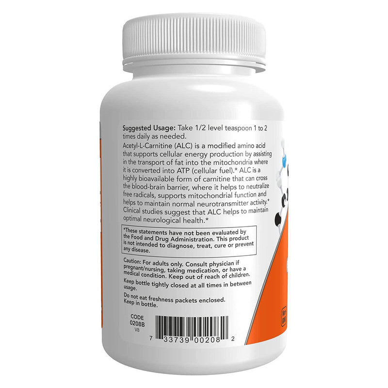 Suplementos NOW, polvo ALC (acetil-L-carnitina), función de células nerviosas y cerebrales*, 3 onzas