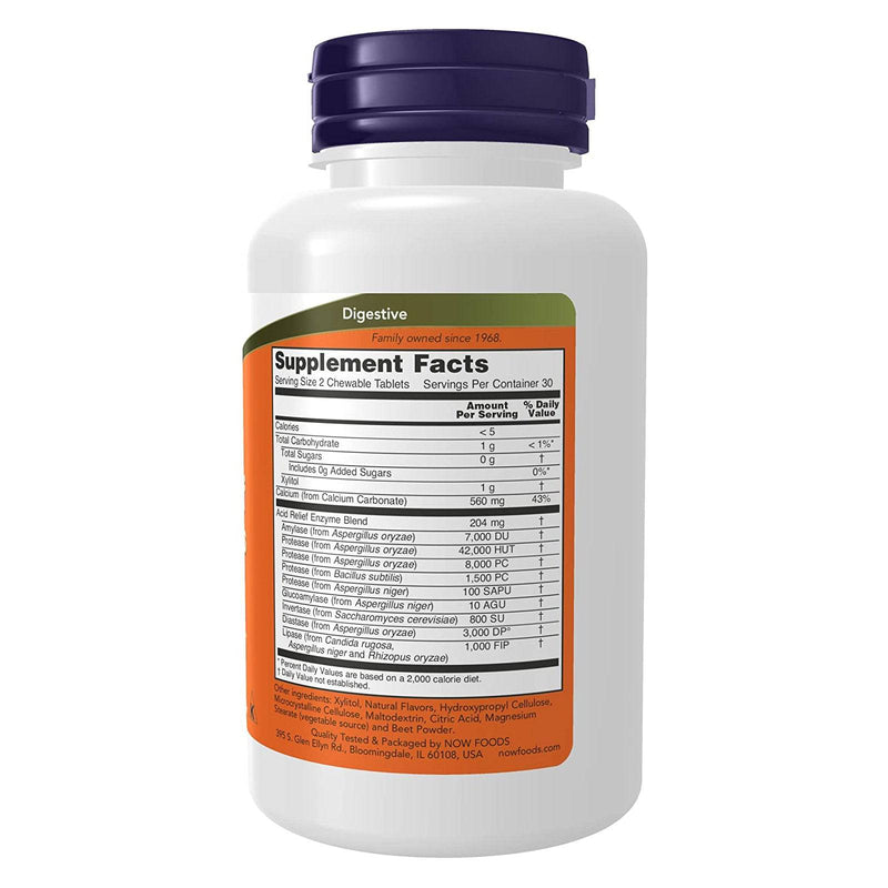 NOW Foods Acid Relief with Enzymes 60 Chewables