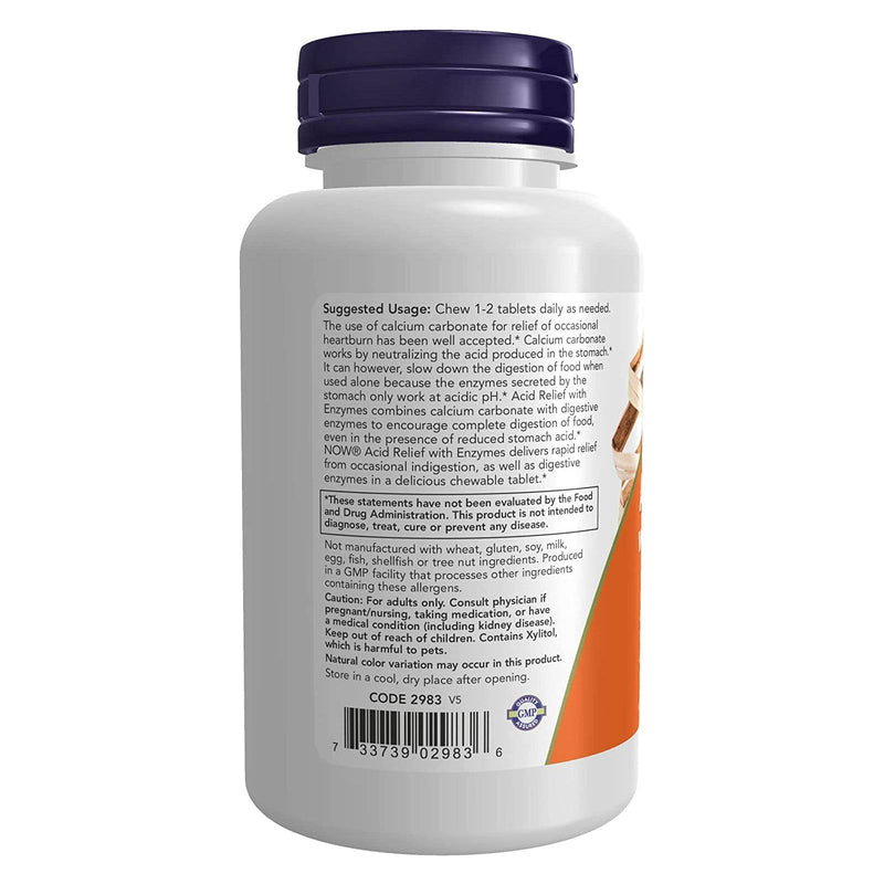 NOW Foods Acid Relief with Enzymes 60 Chewables