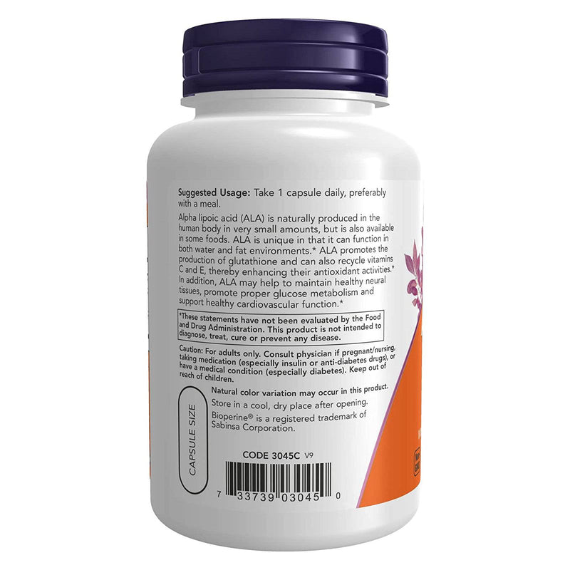 NOW Supplements, 알파 리포산 600 mg, 포도씨 추출물 및 Bioperine®, Extra Strength, 120 식물성 캡슐