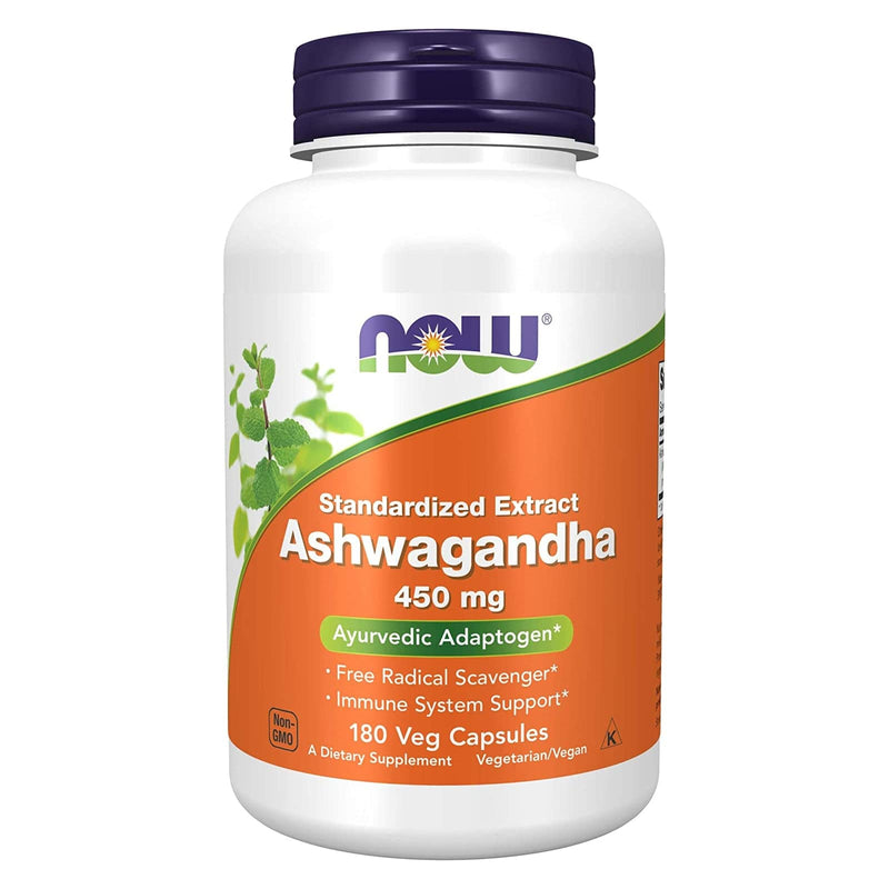 NOW Suplementos, Ashwagandha (Withania somnifera) 450 mg (Extrato Padronizado), 180 Cápsulas Vegetais