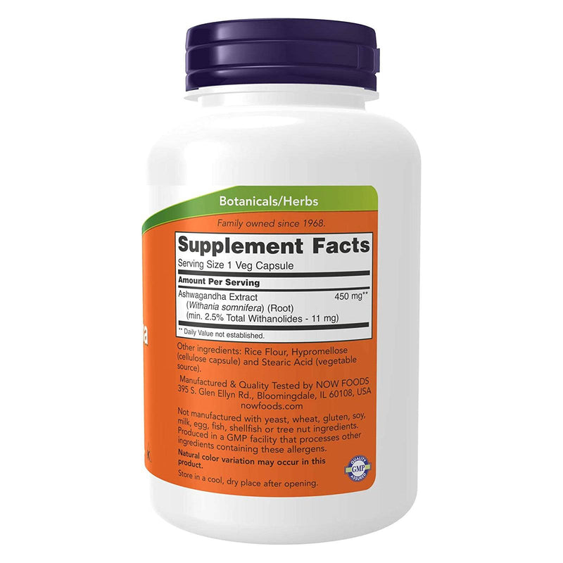 NOW Foods Ashwagandha 450 mg 180 Veg Capsules