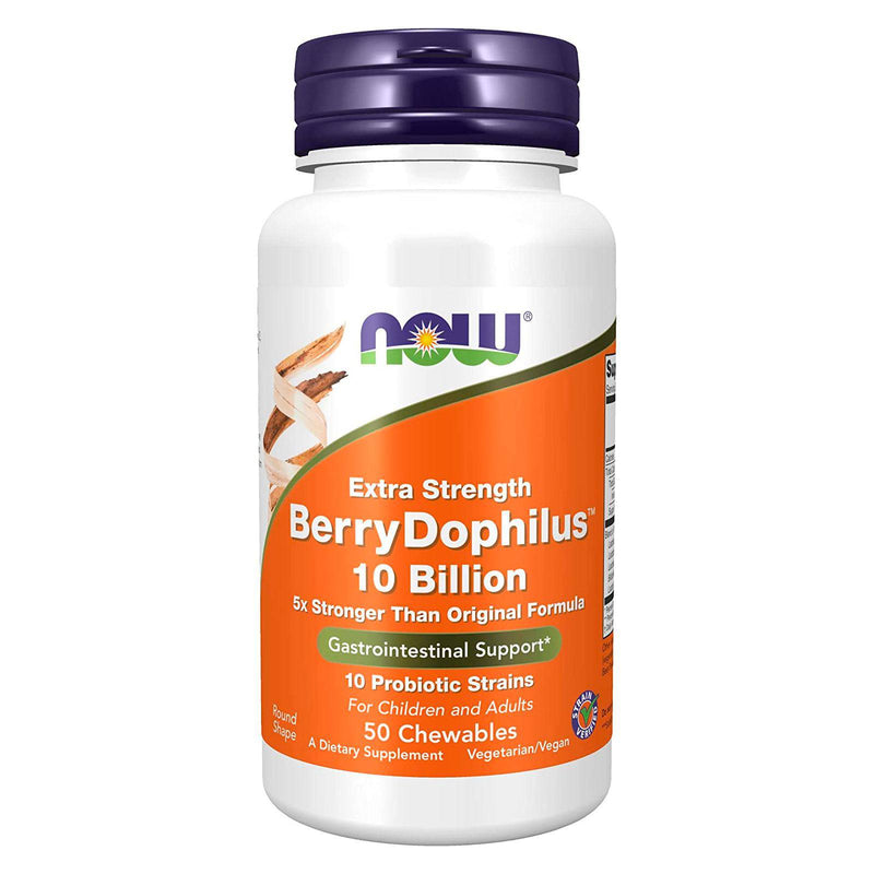 NOWサプリメント、BerryDophilus™、10のプロバイオティクス菌株、余分な強度、ひずみ検証済み、50のチュアブルを持つ大人と子供のために開発されました