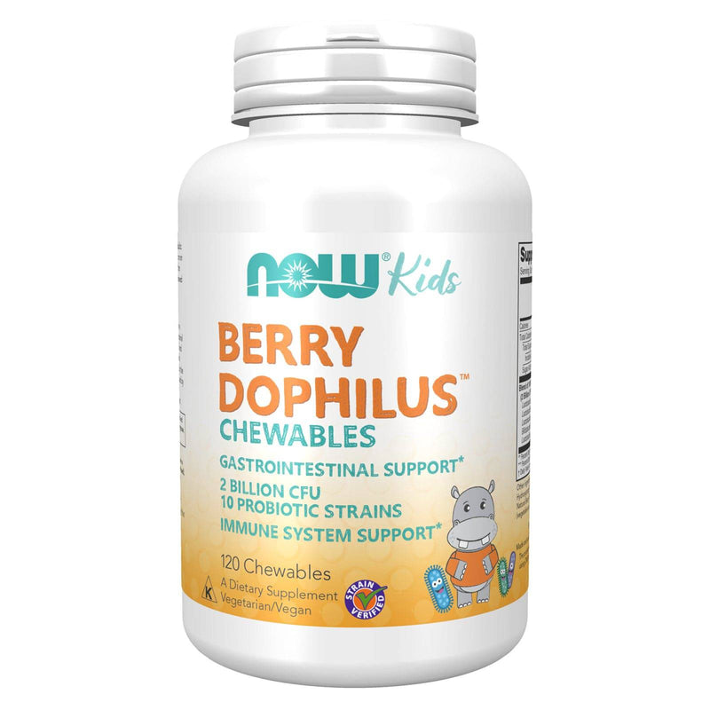 NOWサプリメント、20億のBerryDophilus™、10のプロバイオティクス菌株、キシリトール甘味料、菌株検証済み、120チュアブル、パッケージは異なる場合があります