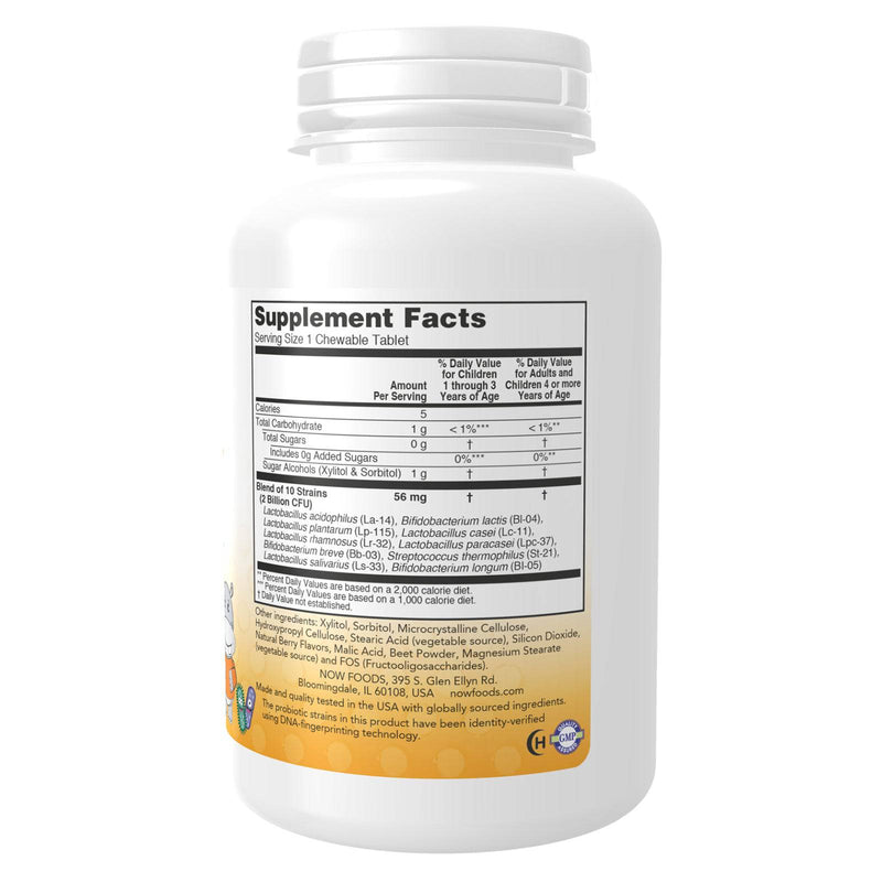 NOW Supplements, BerryDophilus™ 20억마리 이상, 10종 혼합 프로바이오틱, 자일리톨 가당, 균주 검증, 120 츄어블, 포장은 상이 할 수 있음