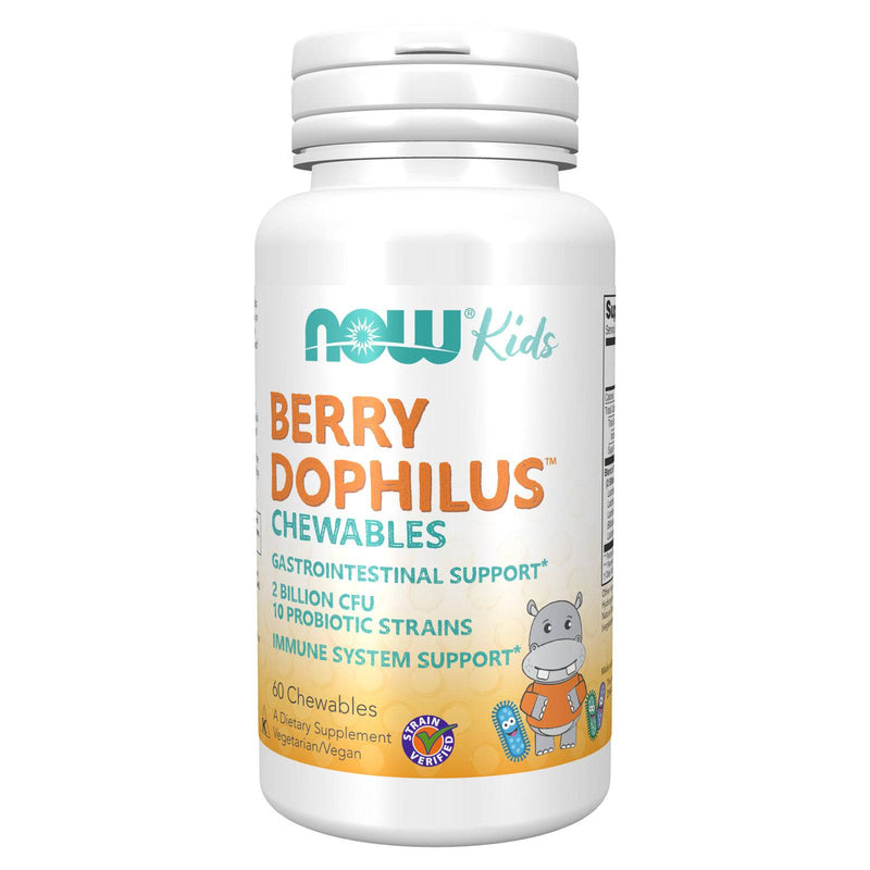 NOW Supplements, BerryDophilus™ 20억마리 이상, 10종 혼합 프로바이오틱, 자일리톨 가당, 균주 검증, 60개 츄어블, 포장은 상이 할 수 있음