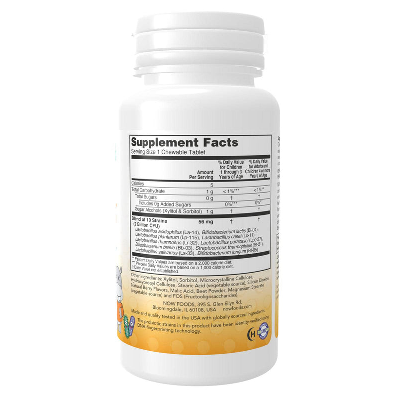 NOW Supplements, BerryDophilus™ 20억마리 이상, 10종 혼합 프로바이오틱, 자일리톨 가당, 균주 검증, 60개 츄어블, 포장은 상이 할 수 있음