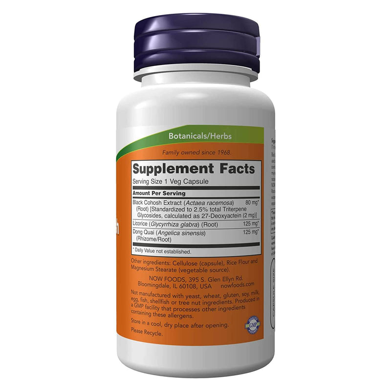 NOW Supplements, Black Cohosh Root 80 mg con regaliz y Dong Quai, 90 cápsulas vegetales