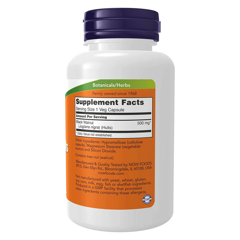 NOW Foods Black Walnut Hulls 500 mg 100 Veg Capsules