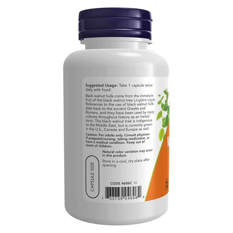 NOW Foods Black Walnut Hulls 500 mg 100 Veg Capsules