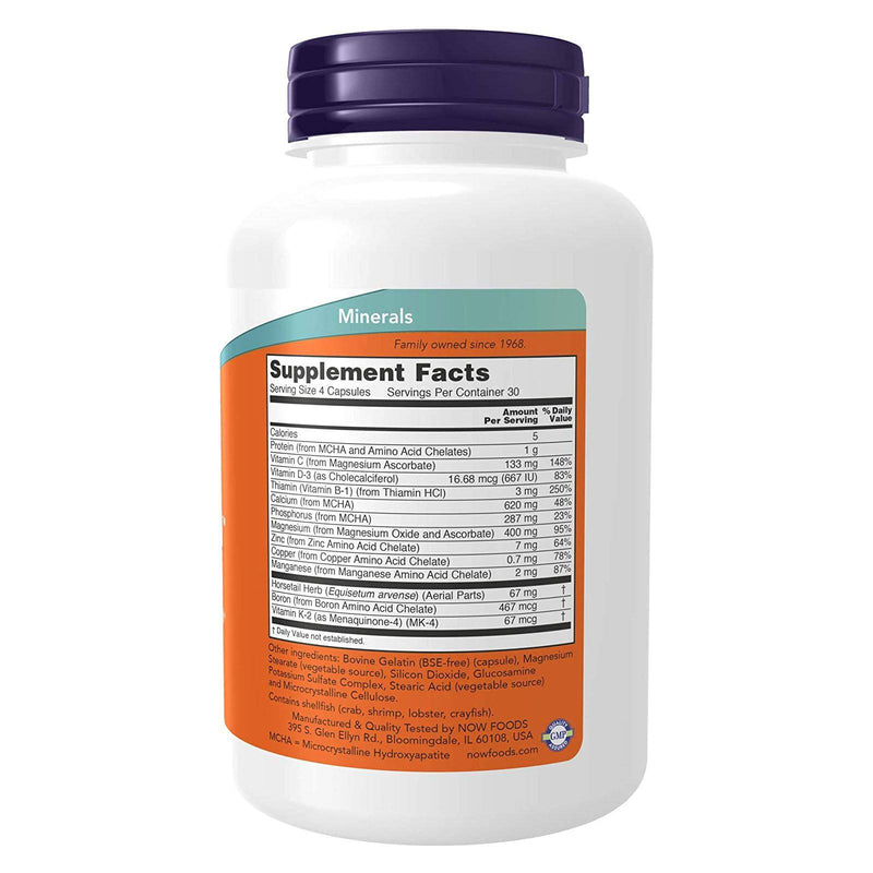 NOW Suplementos, Bone Strength™ com Hidroxiapatita Microcristalina (MCHA), Magnésio e Vitaminas C, D e K, 120 Cápsulas