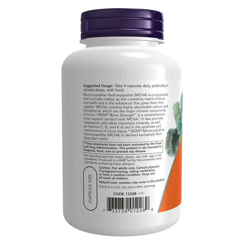 NOW Suplementos, Bone Strength™ com Hidroxiapatita Microcristalina (MCHA), Magnésio e Vitaminas C, D e K, 120 Cápsulas