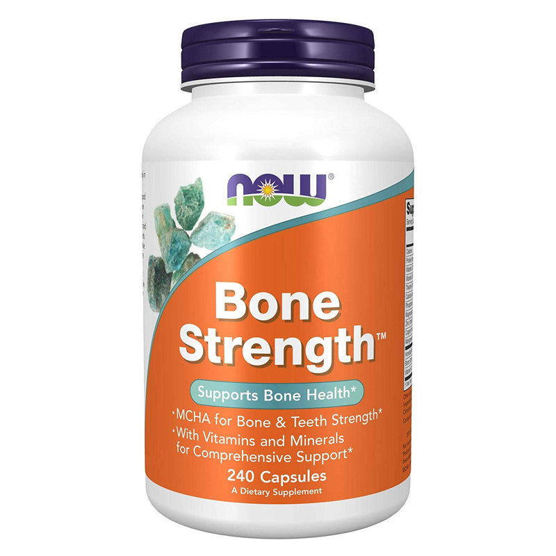 NOW Suplementos, Bone Strength™ com Hidroxiapatita Microcristalina (MCHA), Magnésio e Vitaminas C, D e K, 240 Cápsulas