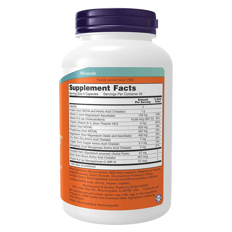 NOW Suplementos, Bone Strength™ com Hidroxiapatita Microcristalina (MCHA), Magnésio e Vitaminas C, D e K, 240 Cápsulas