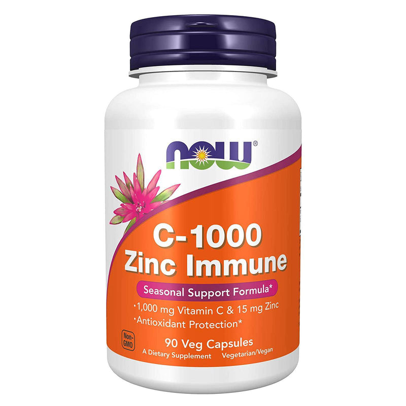 NOW Supplements, C-1000 &amp; Zinc Immune, Fórmula de apoyo estacional*, Protección antioxidante*, 90 cápsulas vegetales