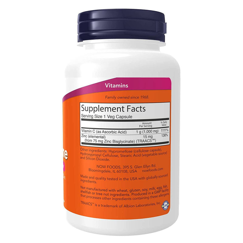 NOW Supplements, C-1000 &amp; Zinc Immune, Fórmula de apoyo estacional*, Protección antioxidante*, 90 cápsulas vegetales