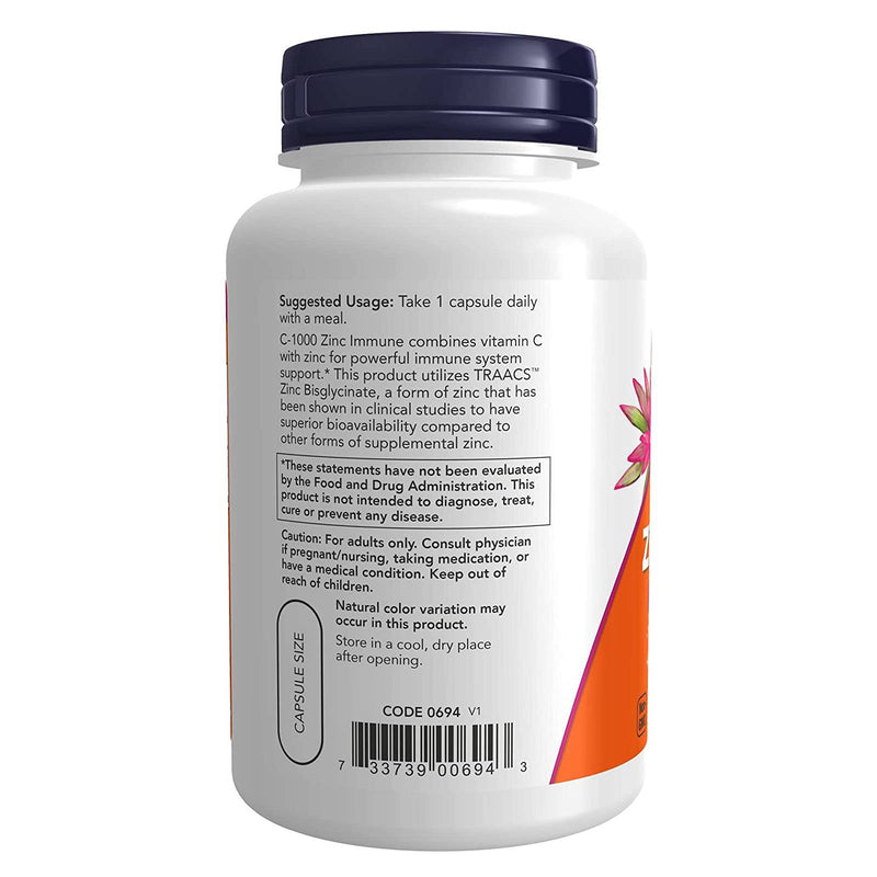 NOW Supplements, C-1000 &amp; Zinc Immune, Fórmula de apoyo estacional*, Protección antioxidante*, 90 cápsulas vegetales