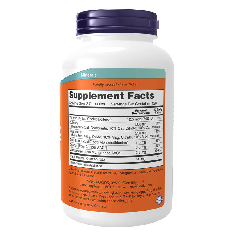 NOW Foods Cal-Mag Caps 240 Veg Capsules, Calcium Magnesium with Vitamin D3 & Zinc