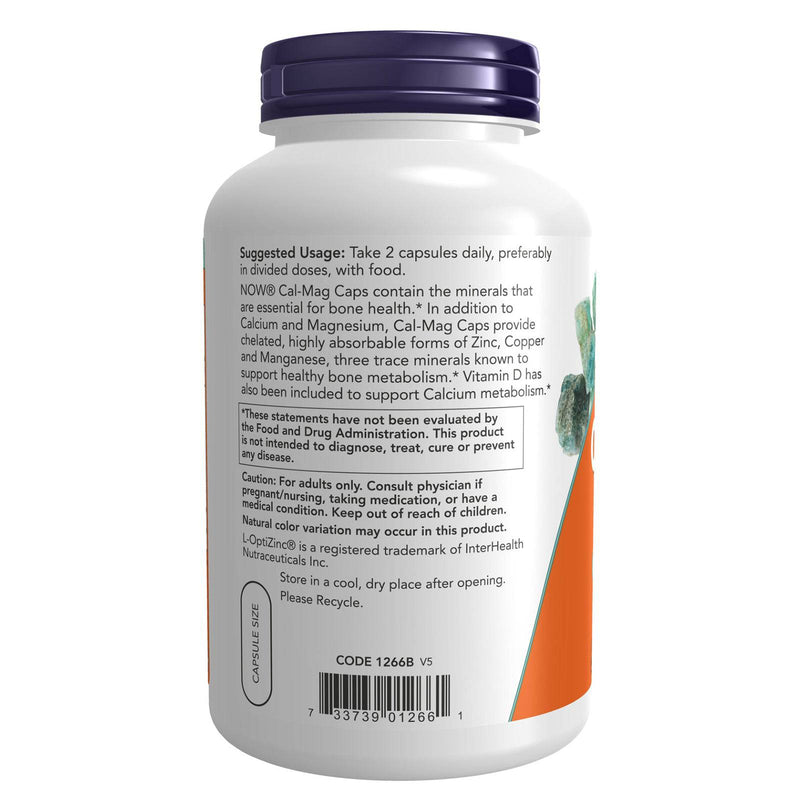 NOW Foods Cal-Mag Caps 240 Veg Capsules, Calcium Magnesium with Vitamin D3 & Zinc