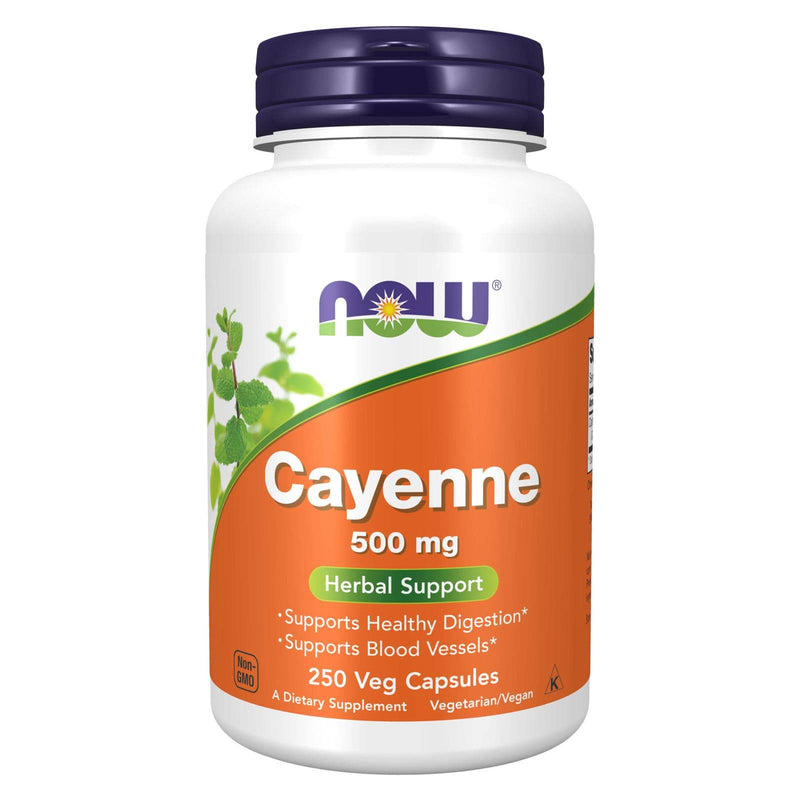 NOW Suplementos, Cayenne (Capsicum annuum) 500 mg, Herbal Support, 250 Cápsulas Veg