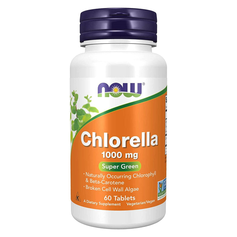 NOW Suplementos, Chlorella 1000 mg com clorofila natural, beta-caroteno, carotenóides mistos, vitamina C, ferro e proteína, 60 comprimidos