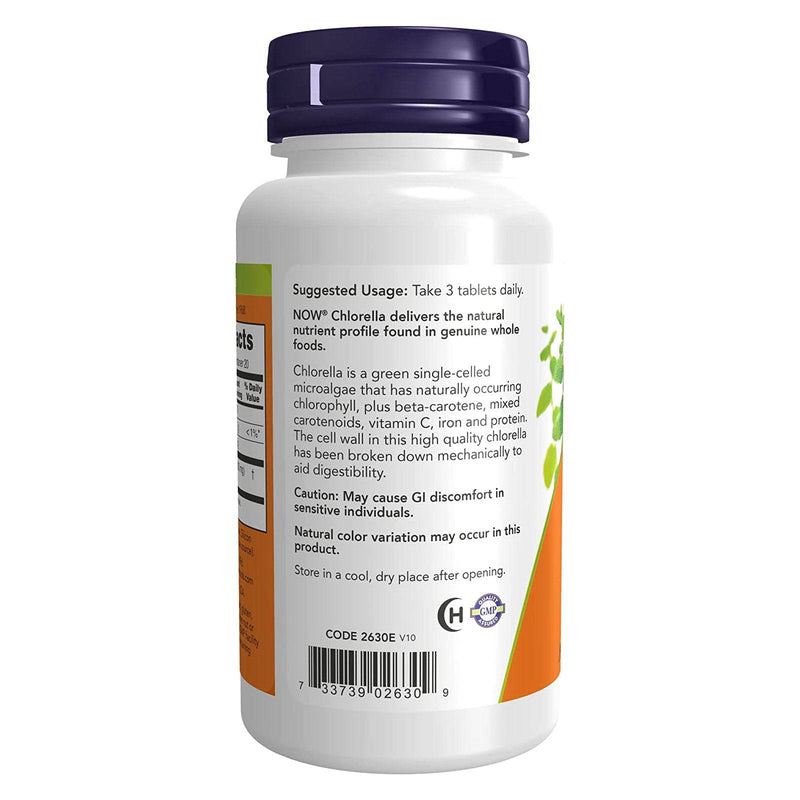 NOW Suplementos, Chlorella 1000 mg com clorofila natural, beta-caroteno, carotenóides mistos, vitamina C, ferro e proteína, 60 comprimidos