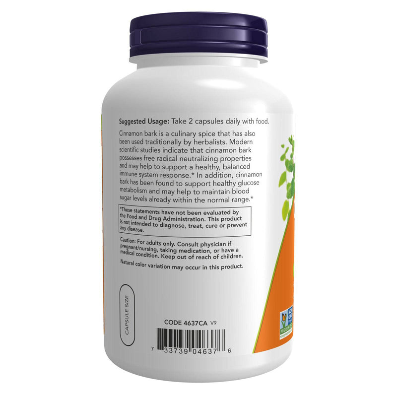 NOW Foods Cinnamon Bark 600 mg 240 Veg Capsules