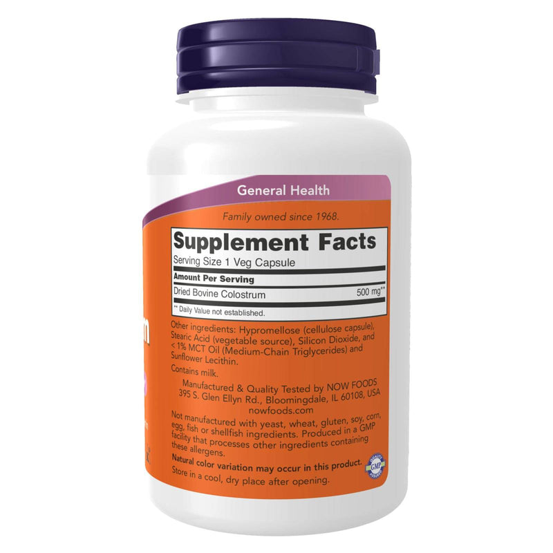 Suplementos NOW, calostro 500 mg, inmunoglobulinas naturales y lactoferrina, 120 cápsulas vegetales