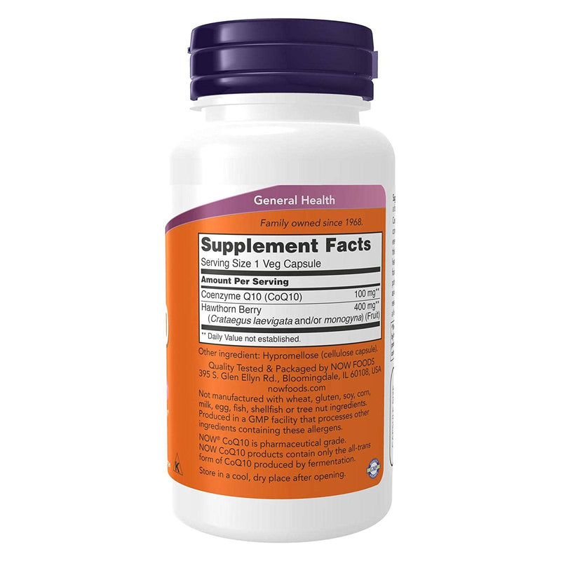 NOW Foods CoQ10 100 mg with Hawthorn Berry 90 Veg Capsules