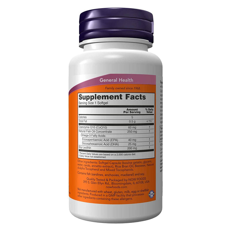 NOW Foods CoQ10 60 mg with Omega 3 Fish Oil 60 Softgels