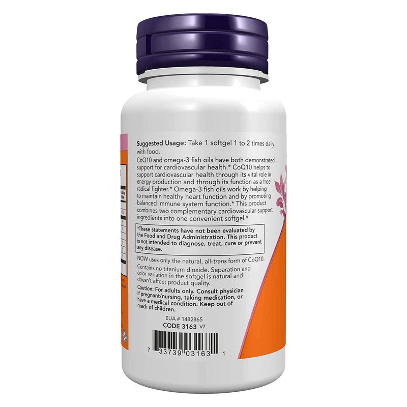 NOW Foods CoQ10 60 mg with Omega 3 Fish Oil 60 Softgels