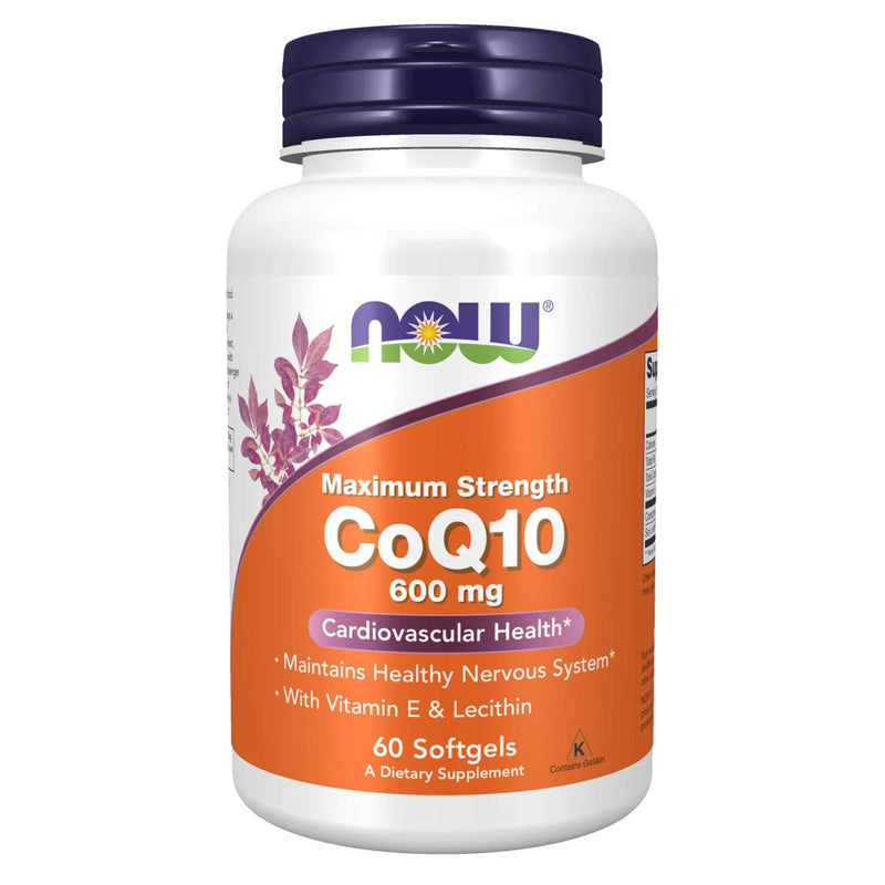 NOW Suplementos, CoQ10 600 mg, Força Máxima com Vitamina E e Lecitina, 60 Cápsulas Cápsulas