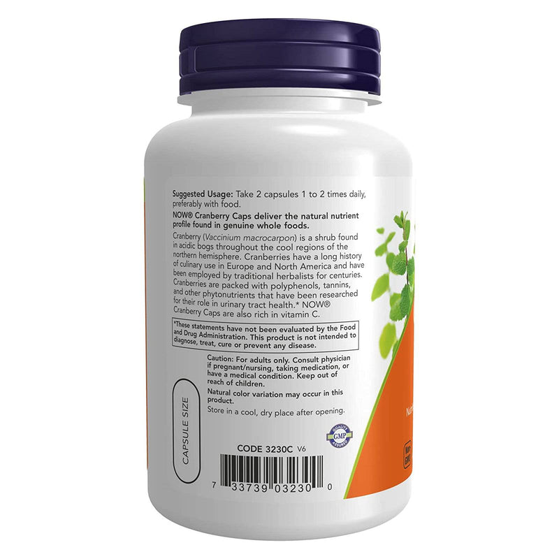 NOW Supplements, Cranberry Caps con vitamina C añadida, tracto urinario saludable*, 100 cápsulas vegetales