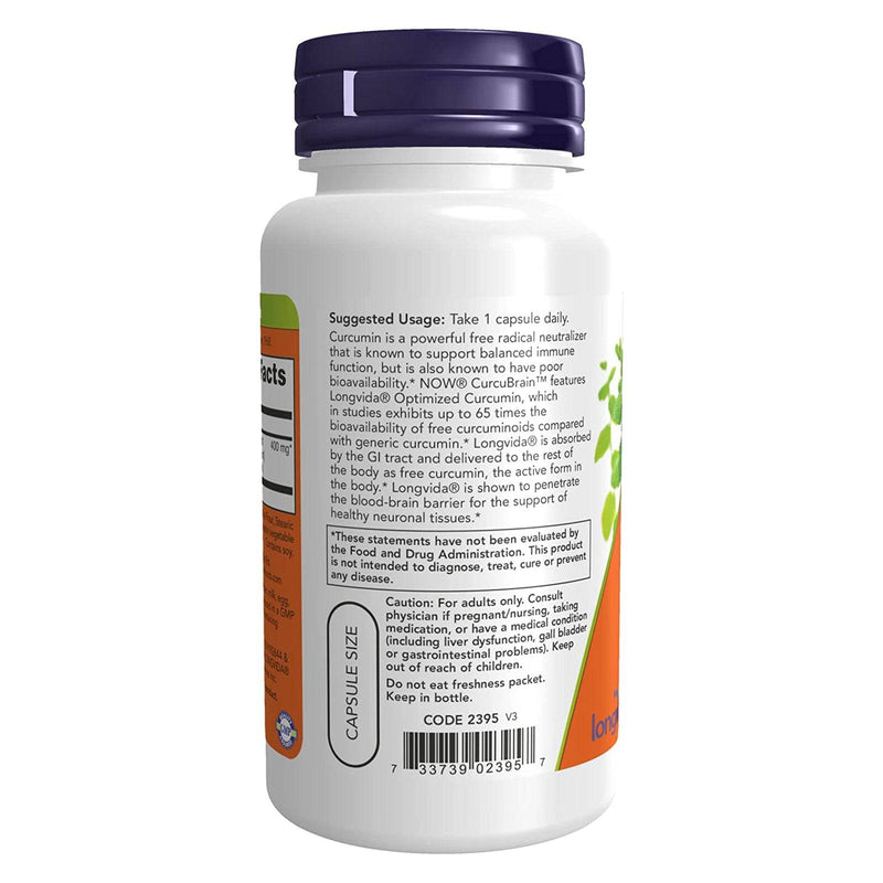 NOW Foods CurcuBrain 400 mg 50 Veg Capsules