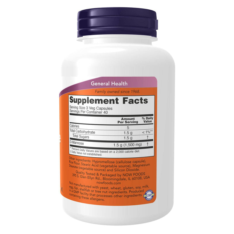 NOW Foods D-Mannose 500 mg 120 Veg Capsules