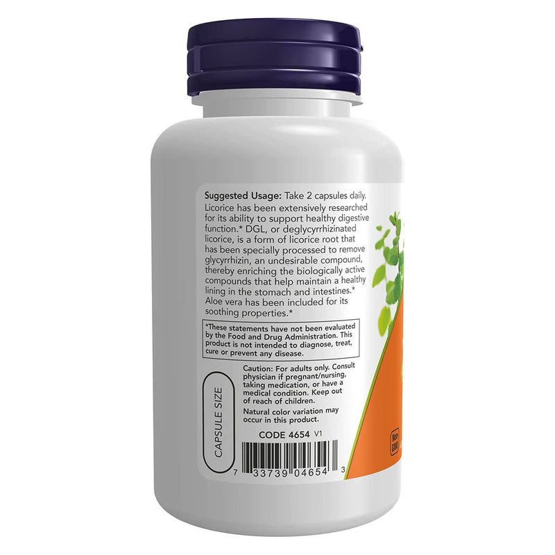 NOW Supplements, DGL with Aloe Vera(Deglycyrrhizinated Licorice), 100 식물성 캡슐