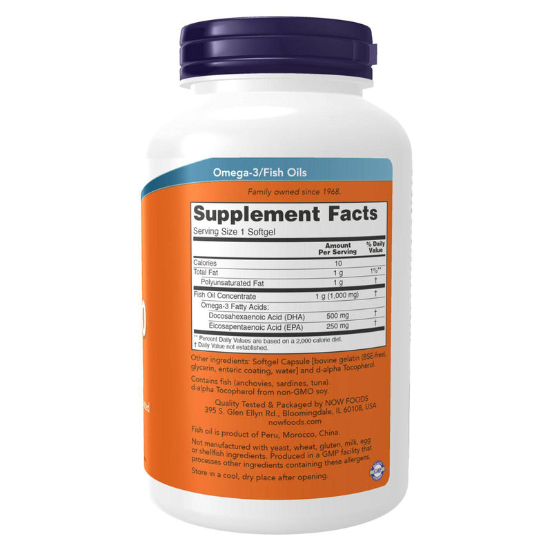 NOW Supplements, 250 EPA 함유 DHA-500, 분자증류법 추출, 뇌 건강 지원*, 180 소프트겔