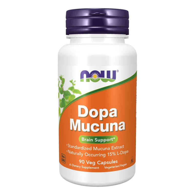 Suplementos NOW, DOPA Mucuna, extracto de mucuna estandarizado con 15 % de L-Dopa natural, 90 cápsulas vegetales