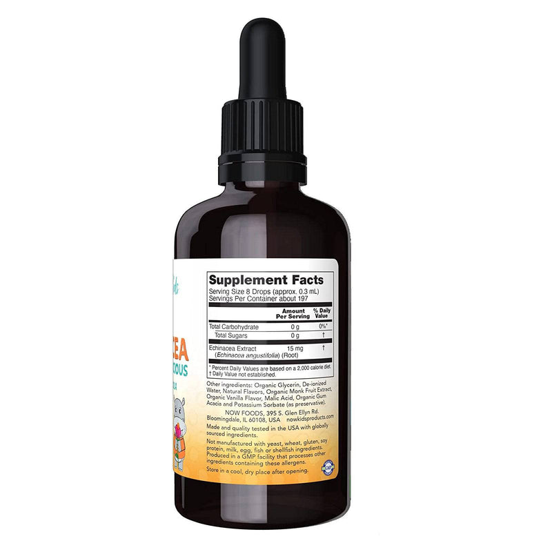 NOW Suplementos, Kids Liquid Echinacea com conta-gotas, Suporte ao sistema imunológico, Formulado para crianças, 2 Fl Onça, a embalagem pode variar